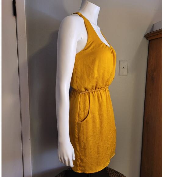 Coquette Babydoll Smocked Satin Mini Dress Mustard Yellow Indie Festival XS - Picture 10 of 10